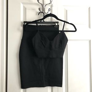 Two piece black outfit with midi skirt